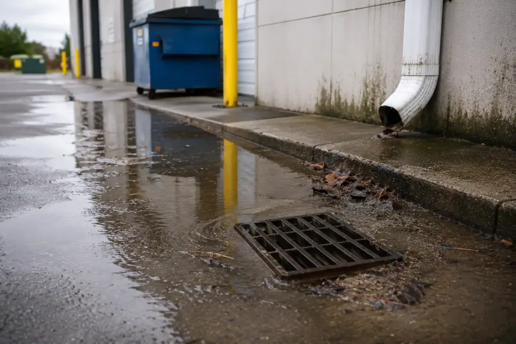 Signs of a damaged commercial drainage system
