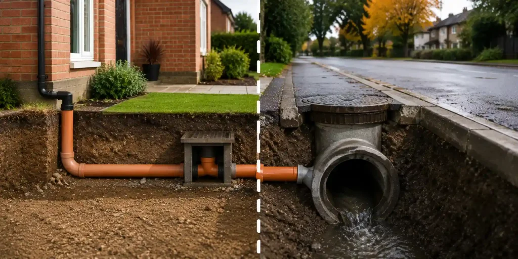 Drain repair responsibility in the UK.
